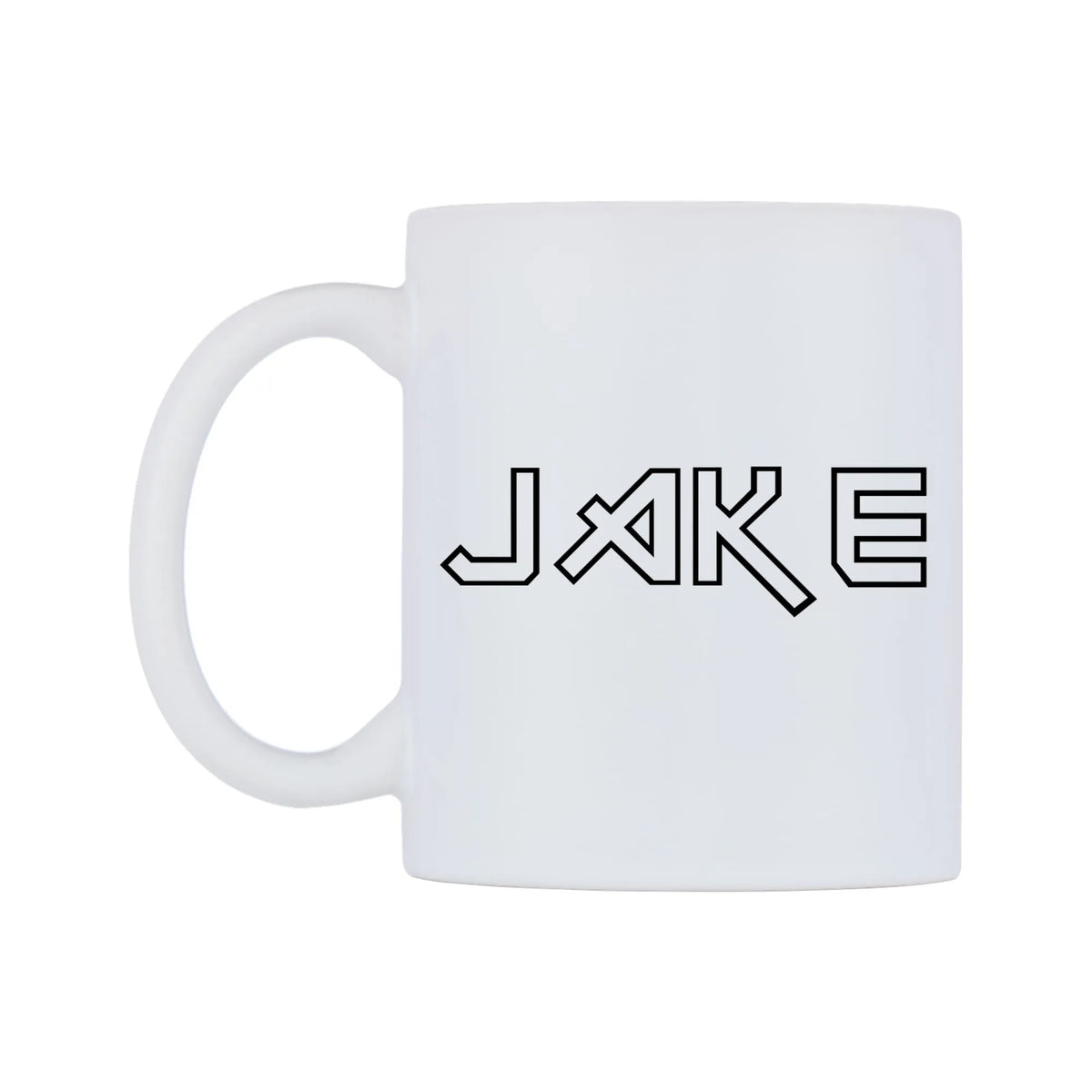 Jake - Iron Maiden Themed Mug — white 11oz gloss mug, right side, on a white background