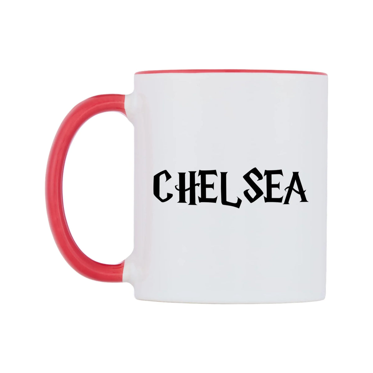 Chelsea - Wizard Themed Mug — white 11oz gloss mug with a red inside and handle, right side, on a white background