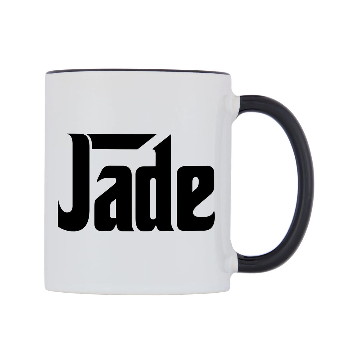 Jade - Godfather Themed Mug — white 11oz gloss mug with a black inside and handle, left side, on a white background