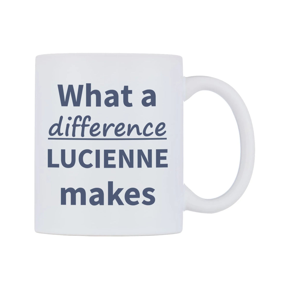 What a difference LUCIENNE makes Mug — mug, left side, on a white background
