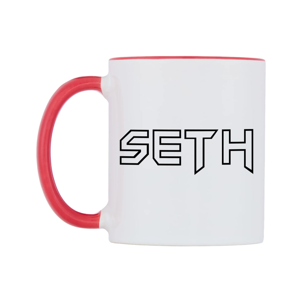 Seth - Iron Maiden Themed Mug — white 11oz gloss mug with a red inside and handle, right side, on a white background