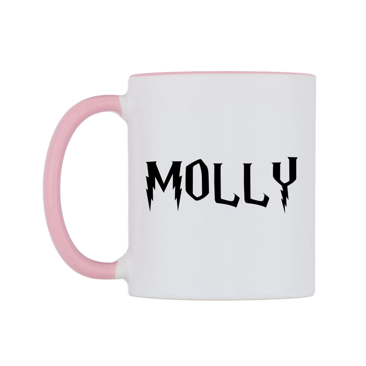 Molly - Wizard Themed Mug — white 11oz gloss mug with a pink inside and handle, right side, on a white background