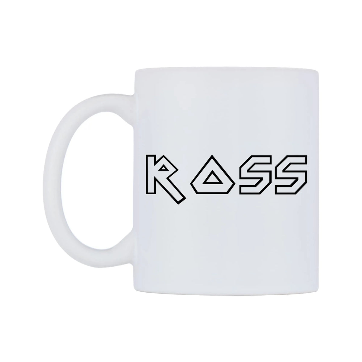 Ross - Iron Maiden Themed Mug — white 11oz gloss mug, right side, on a white background