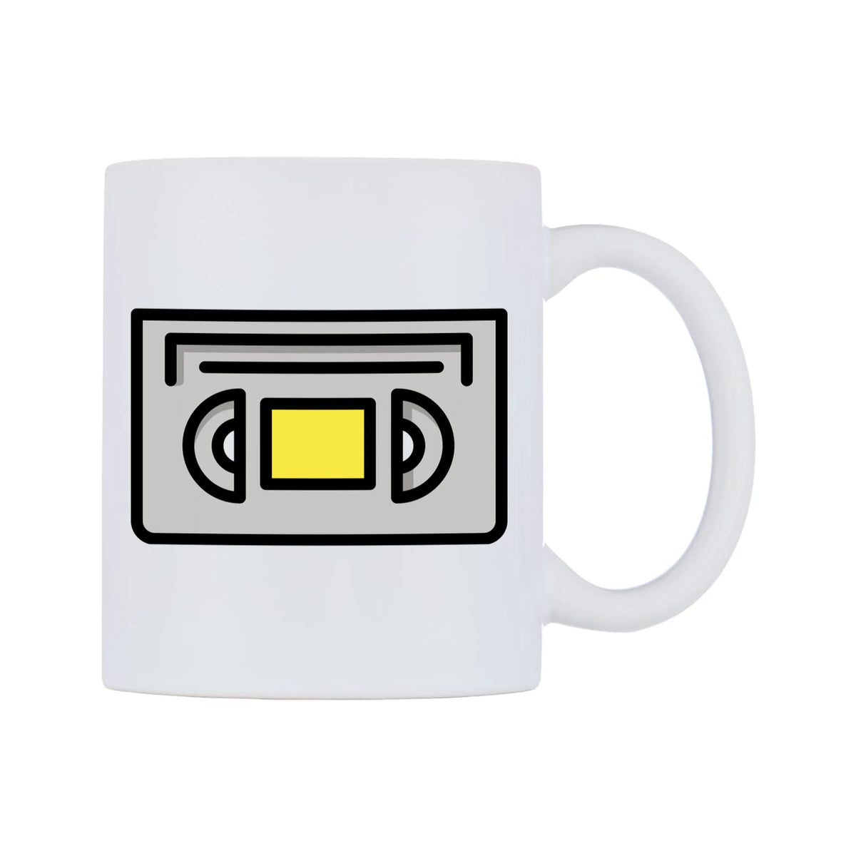 Videocassette Emoji Mug — mug, left side, on a white background