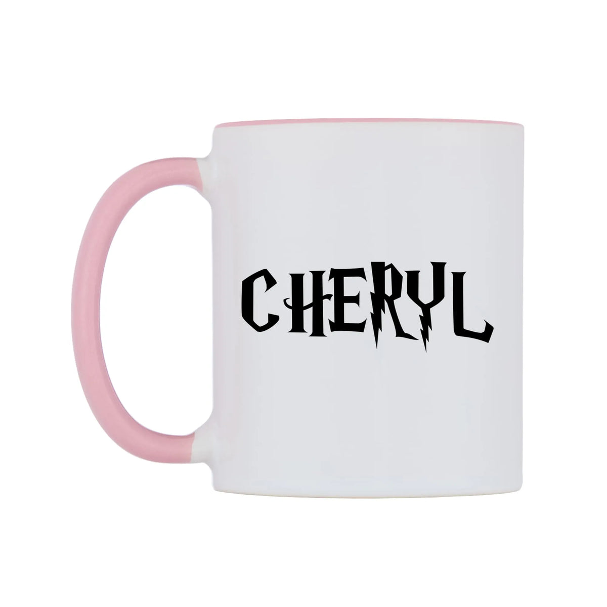 Cheryl - Wizard Themed Mug — white 11oz gloss mug with a pink inside and handle, right side, on a white background