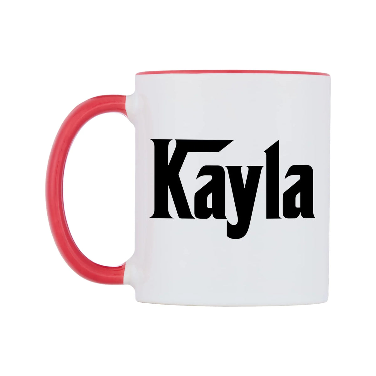 Kayla - Godfather Themed Mug — white 11oz gloss mug with a red inside and handle, right side, on a white background