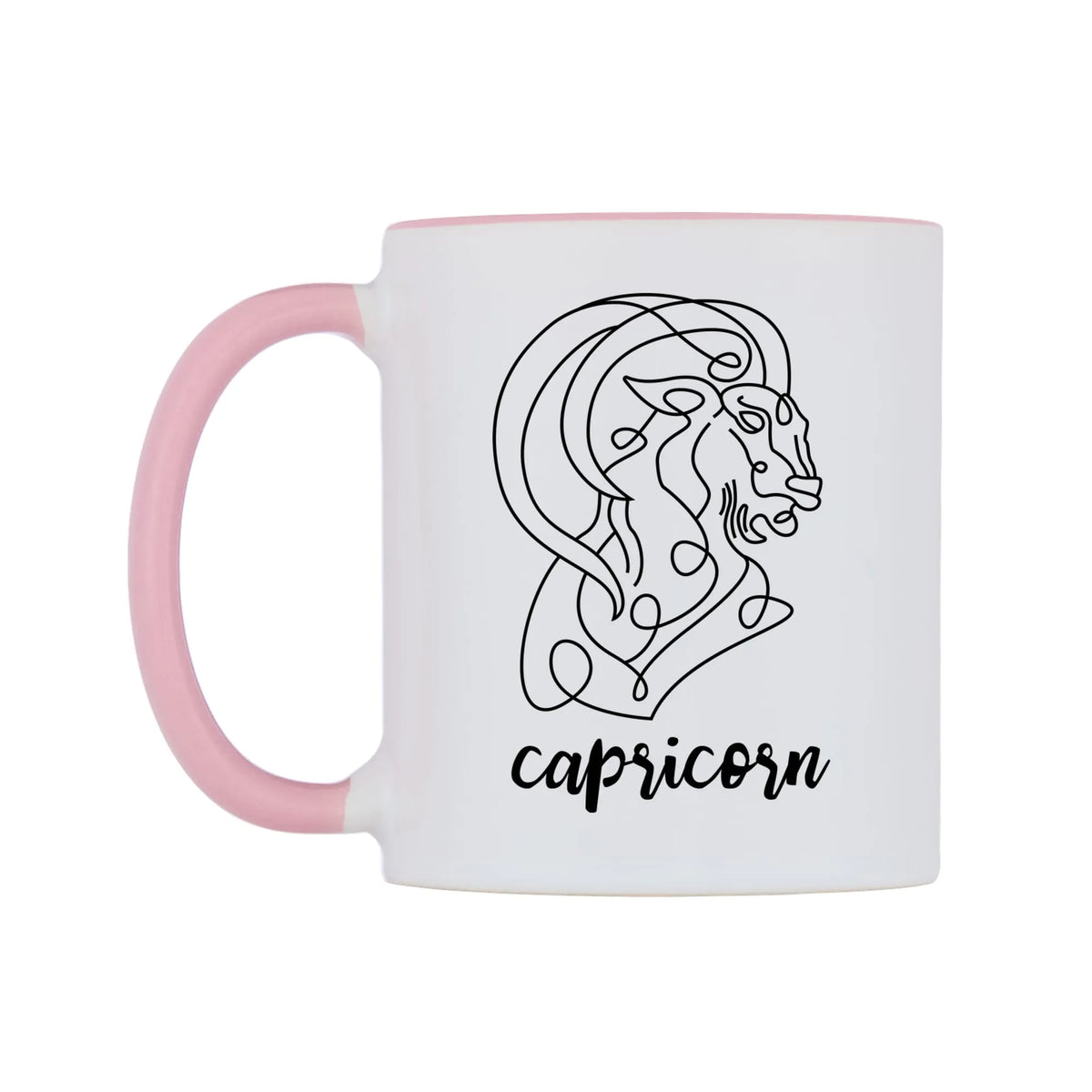 Zodiac Sign Capricorn Mug — white 11oz gloss mug with a pink inside and handle, right side, on a white background