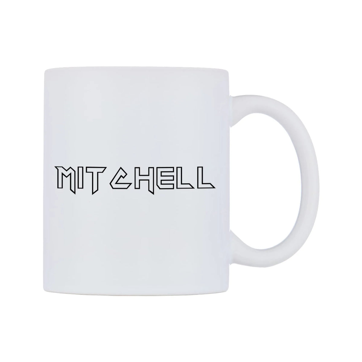 Mitchell - Iron Maiden Themed Mug — white 11oz gloss mug, left side, on a white background