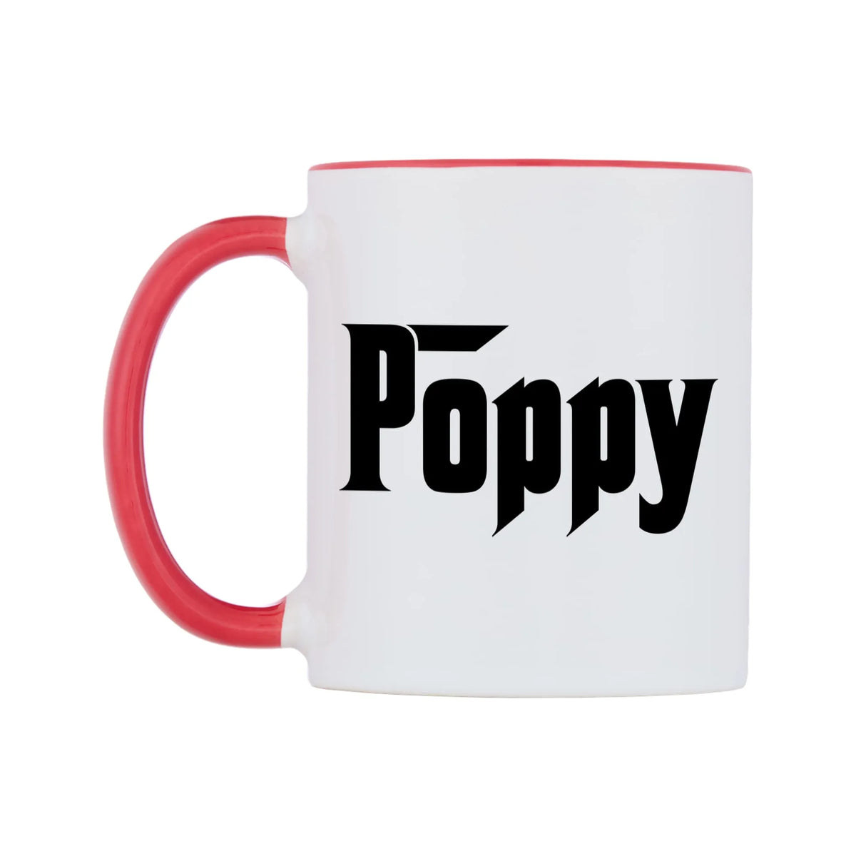 Poppy - Godfather Themed Mug — white 11oz gloss mug with a red inside and handle, right side, on a white background