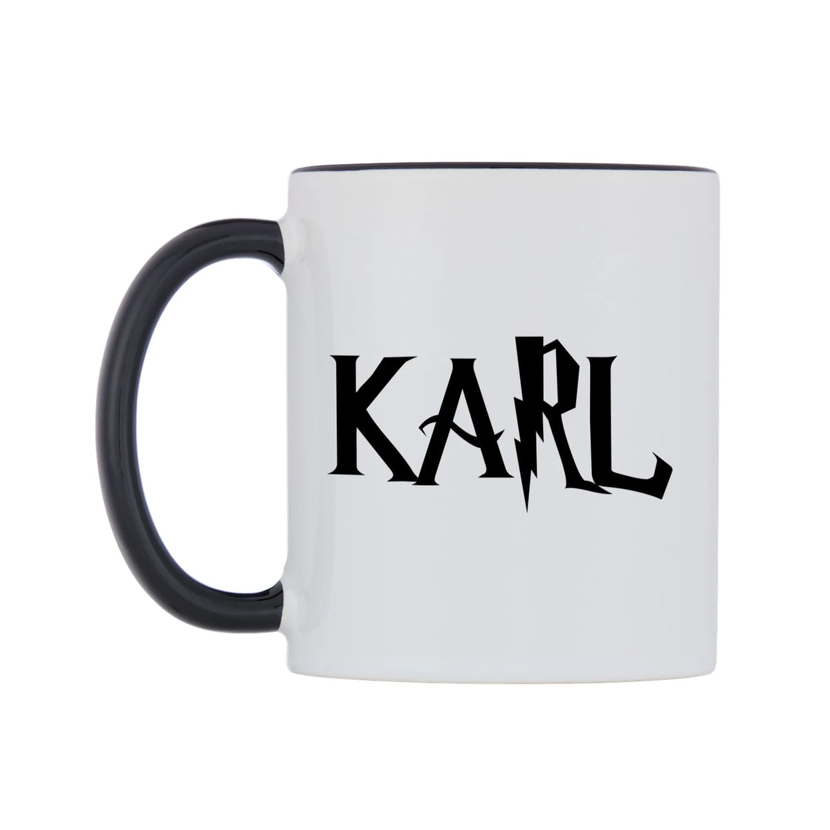 Karl - Wizard Themed Mug — white 11oz gloss mug with a black inside and handle, right side, on a white background