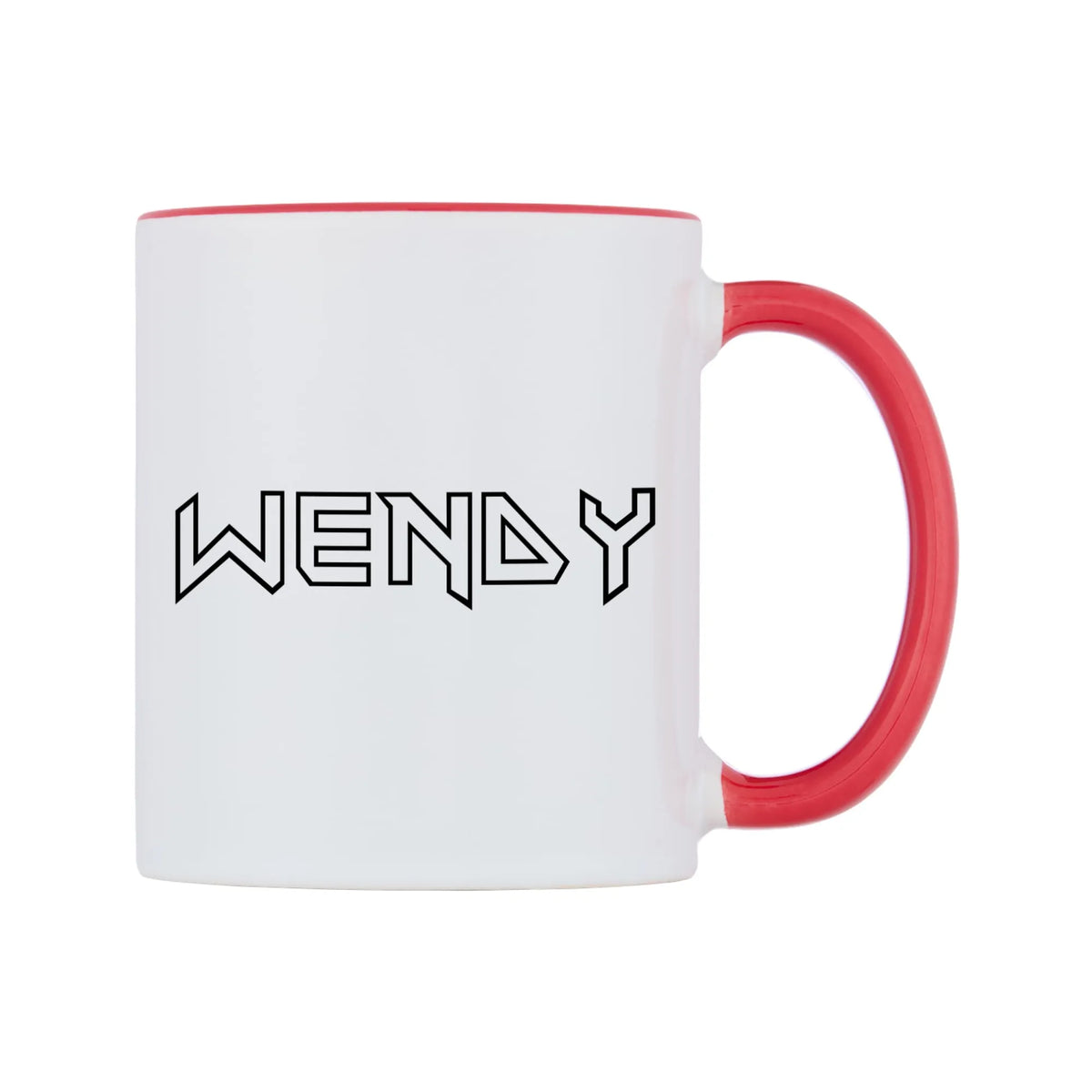 Wendy - Iron Maiden Themed Mug — white 11oz gloss mug with a red inside and handle, left side, on a white background