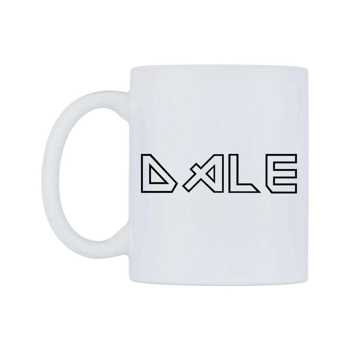 Dale - Iron Maiden Themed Mug — white 11oz gloss mug, right side, on a white background