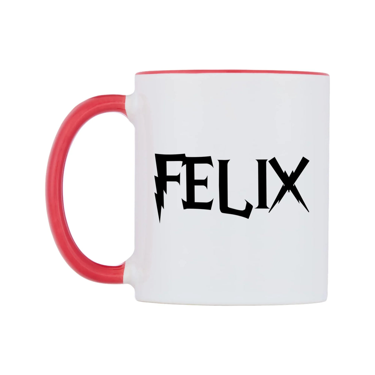 Felix - Wizard Themed Mug — white 11oz gloss mug with a red inside and handle, right side, on a white background