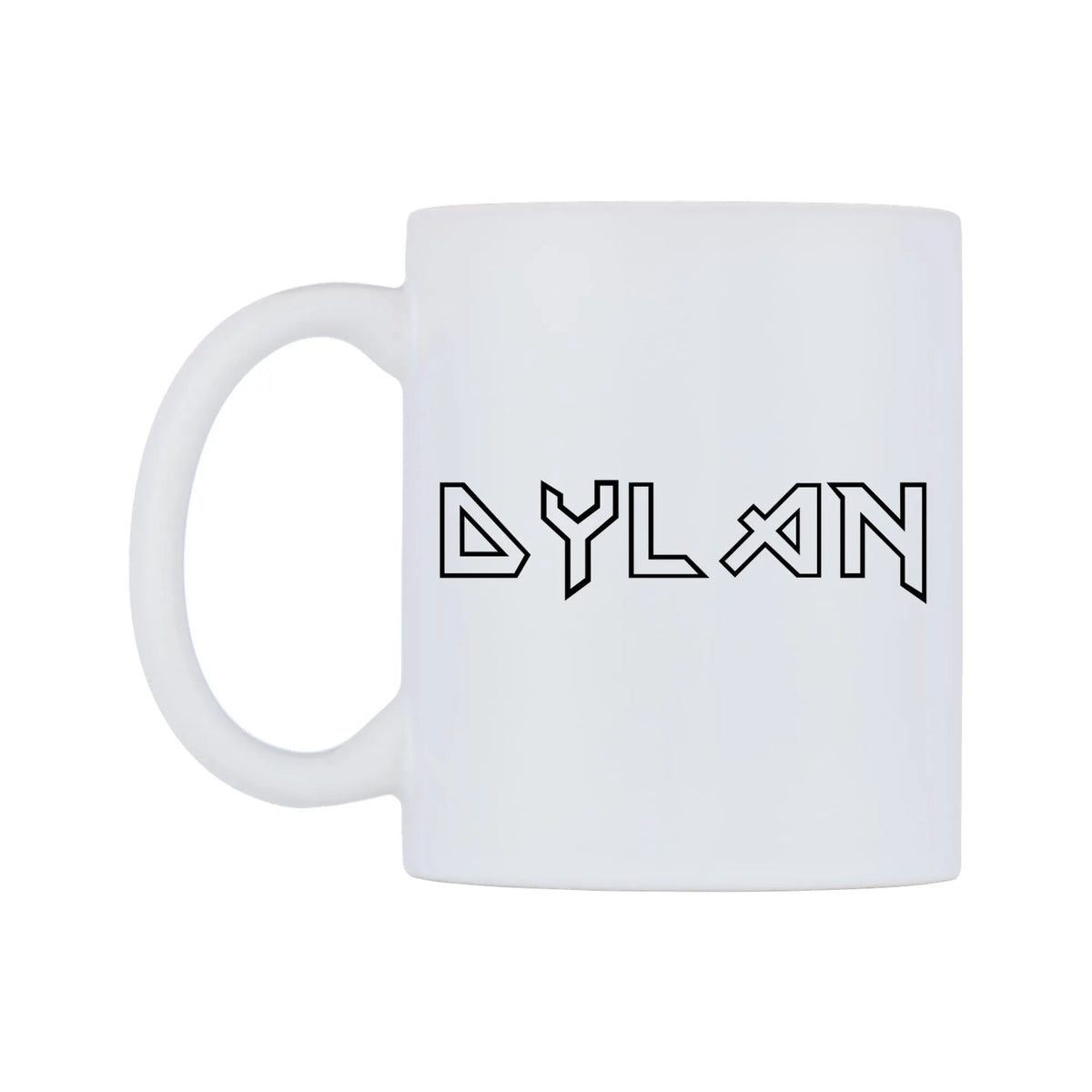 Dylan - Iron Maiden Themed Mug — white 11oz gloss mug, right side, on a white background