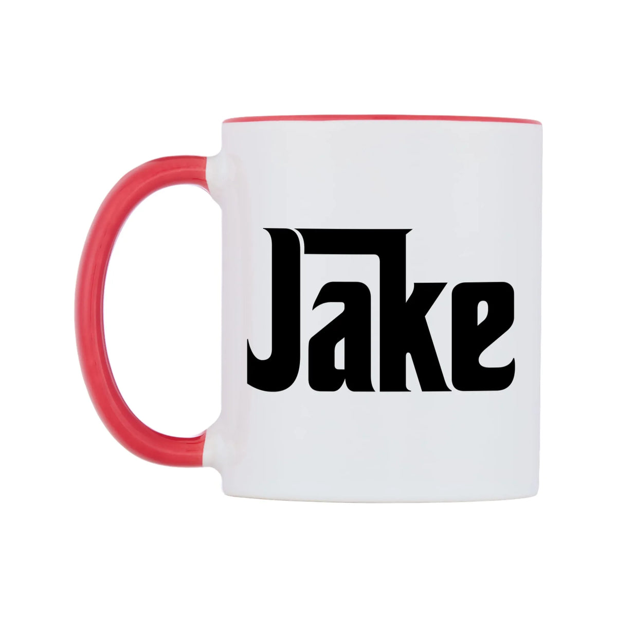 Jake - Godfather Themed Mug — white 11oz gloss mug with a red inside and handle, right side, on a white background