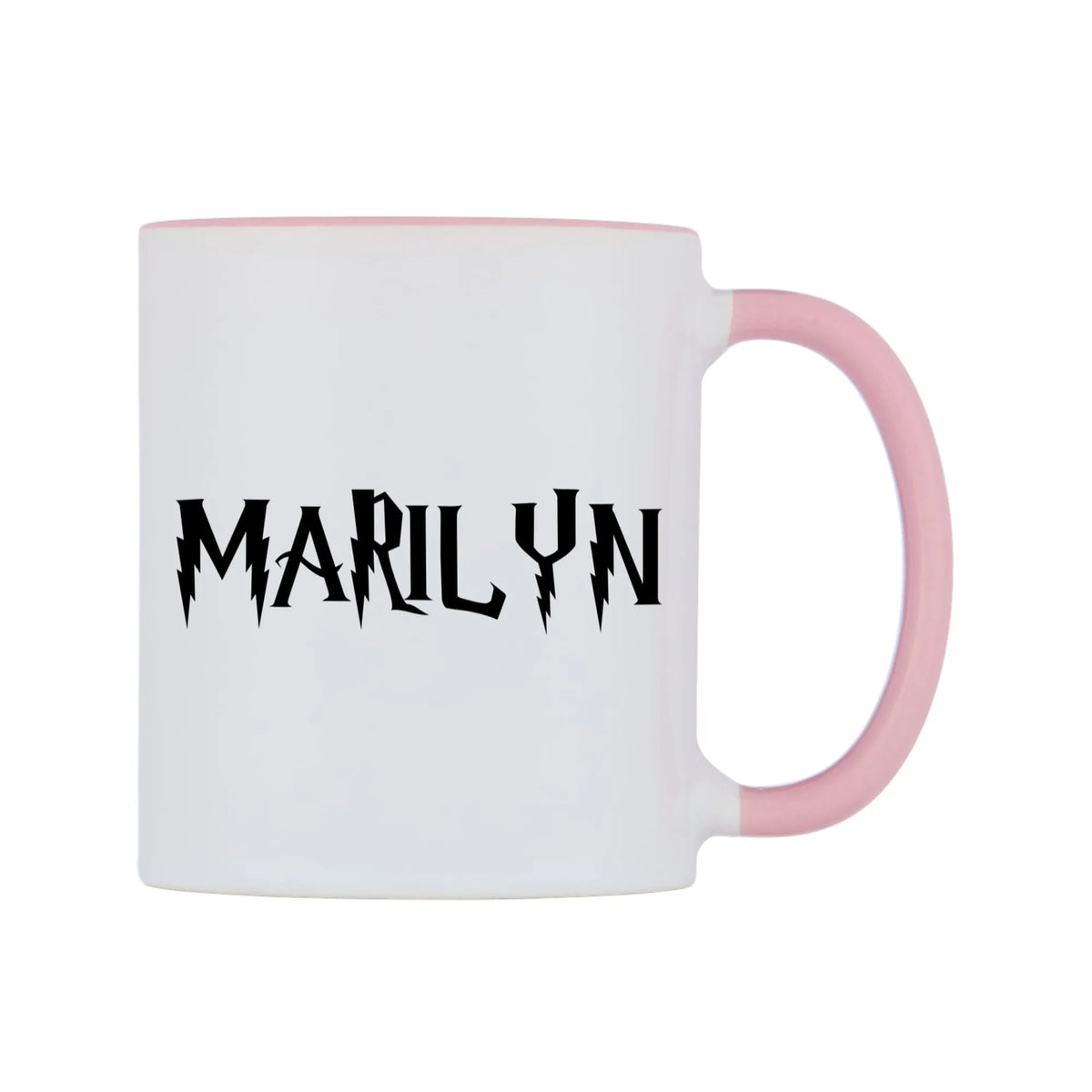 Marilyn - Wizard Themed Mug — white 11oz gloss mug with a pink inside and handle, left side, on a white background