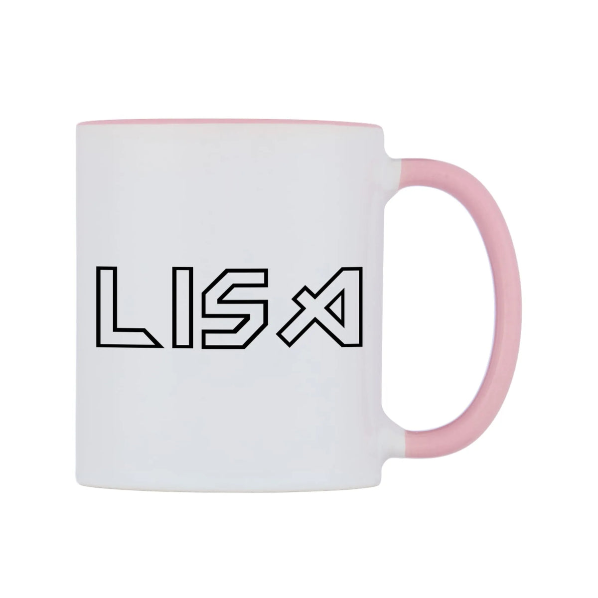 Lisa - Iron Maiden Themed Mug — white 11oz gloss mug with a pink inside and handle, left side, on a white background