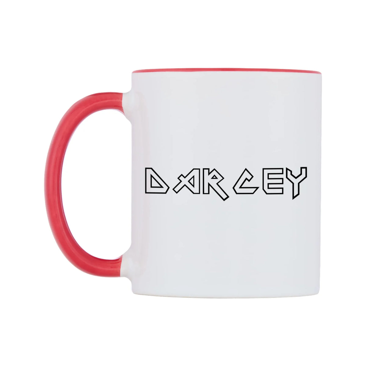 Darcey - Iron Maiden Themed Mug — white 11oz gloss mug with a red inside and handle, right side, on a white background