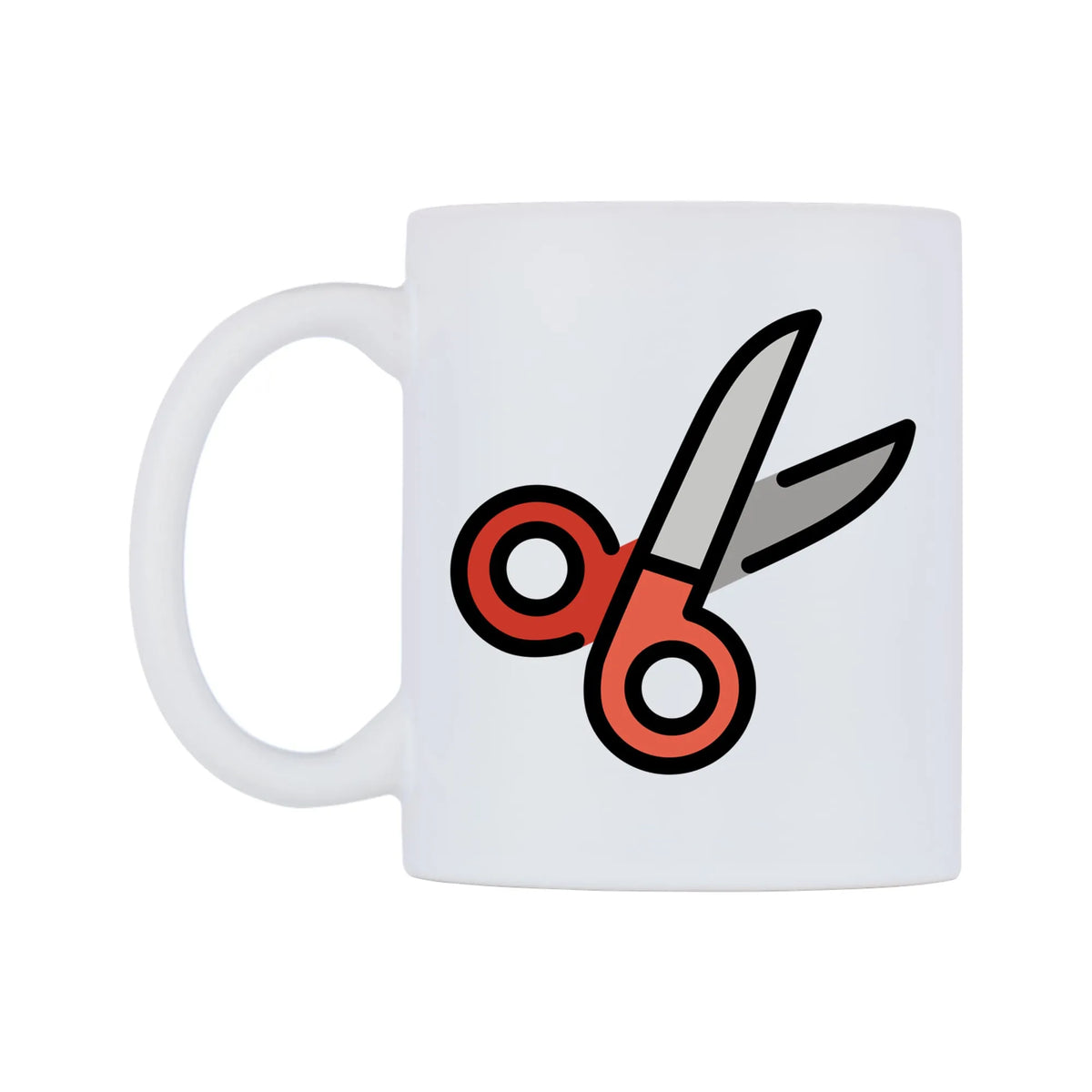 Scissors Emoji Mug — mug, right side, on a white background