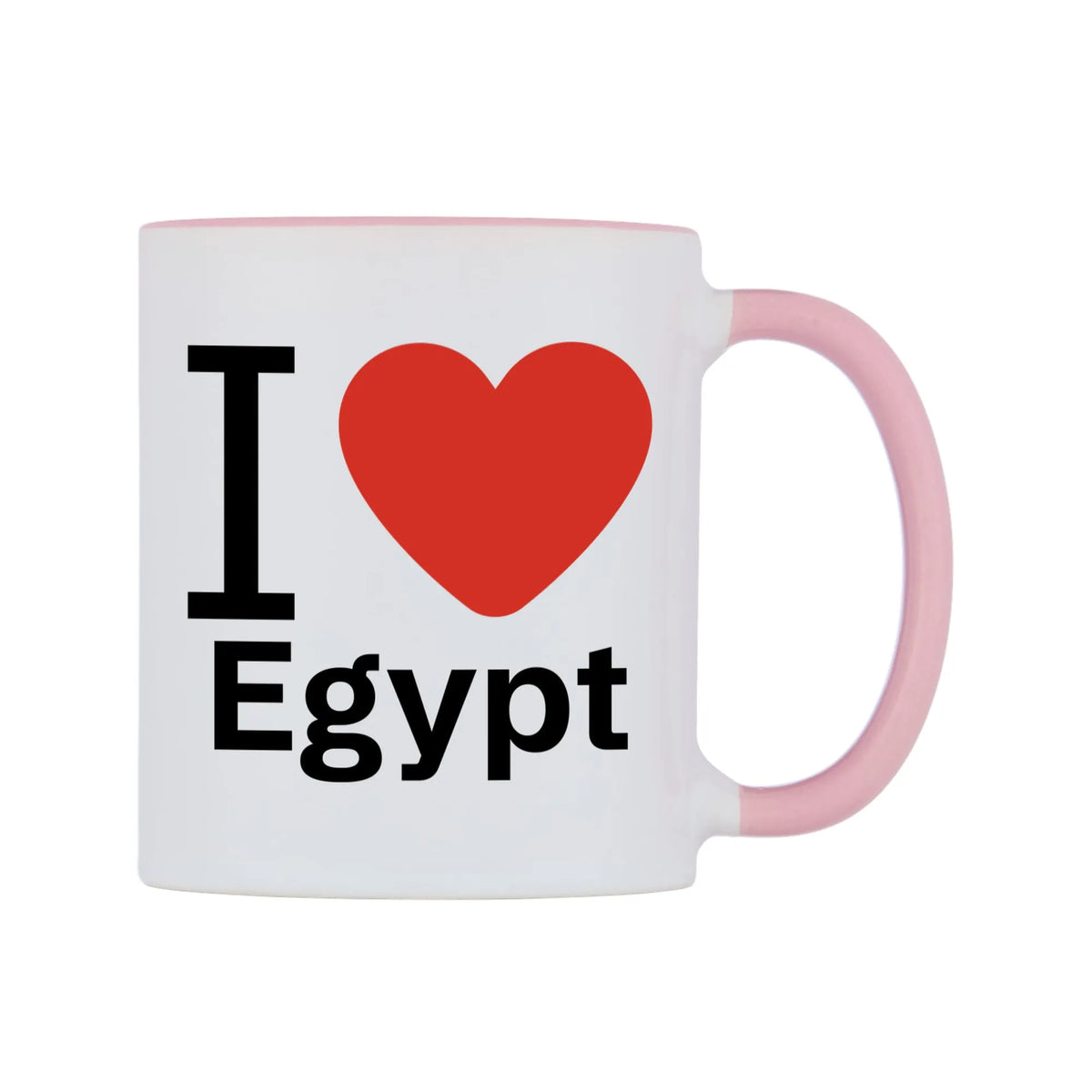 I Love Egypt Mug — white 11oz gloss mug with a pink inside and handle, left side, on a white background