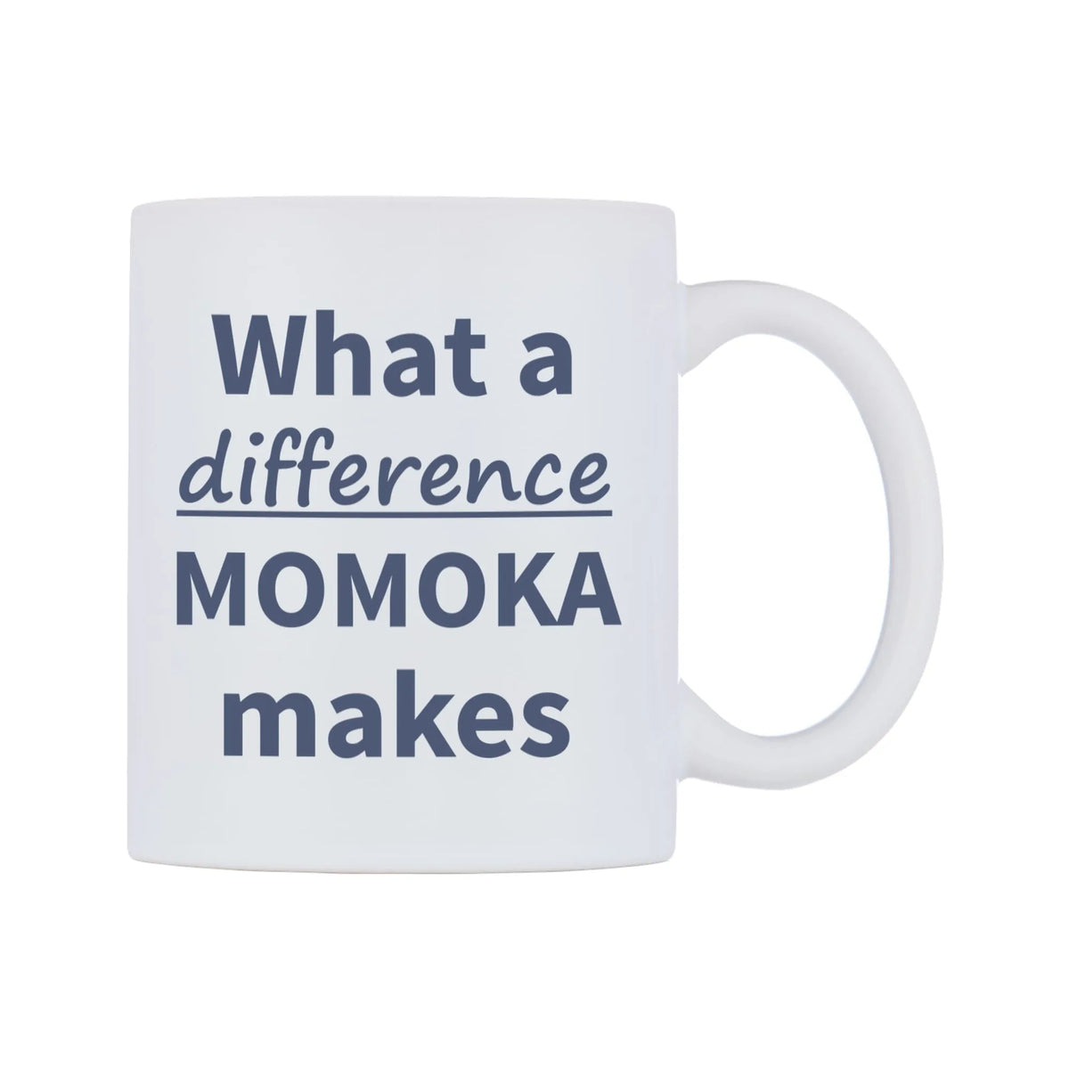 What a difference MOMOKA makes Mug — mug, left side, on a white background