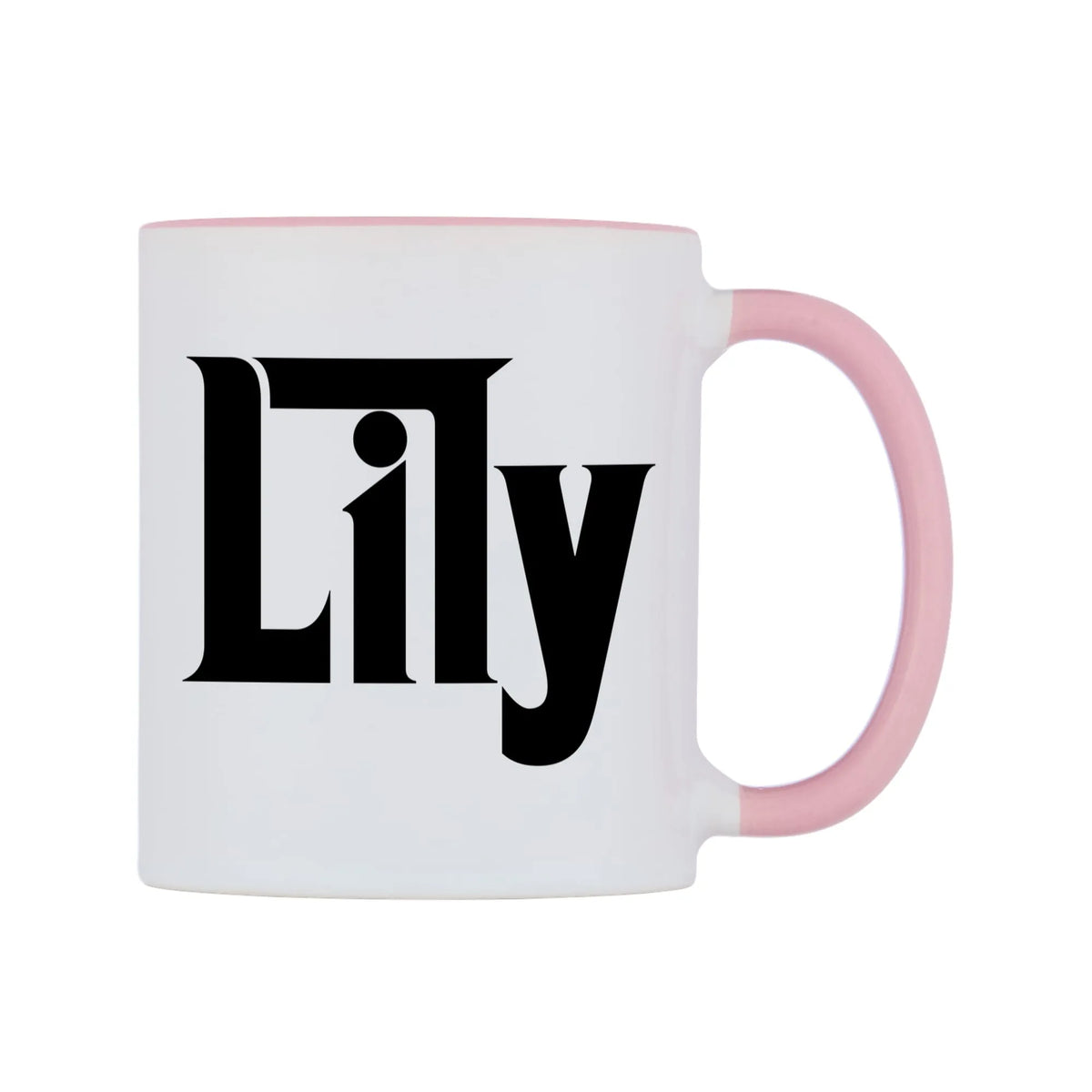 Lily - Godfather Themed Mug — white 11oz gloss mug with a pink inside and handle, left side, on a white background