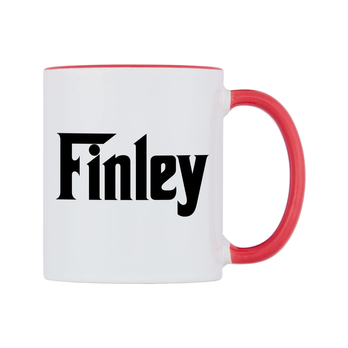 Finley - Godfather Themed Mug — white 11oz gloss mug with a red inside and handle, left side, on a white background