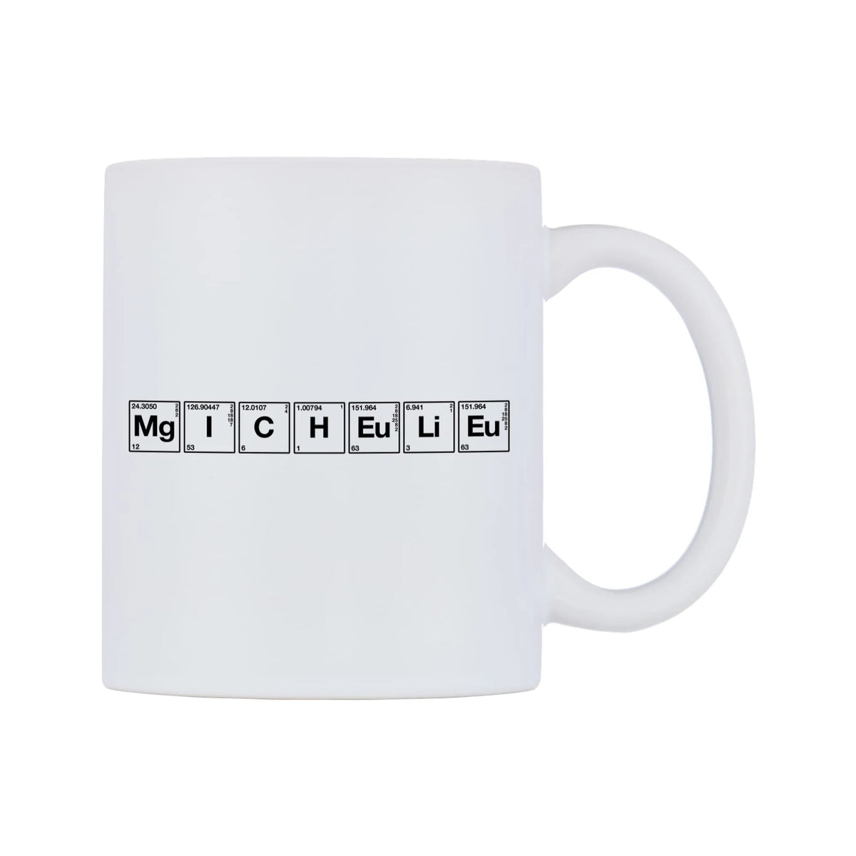 Michele - Chemistry Themed Mug — mug, left side, on a white background