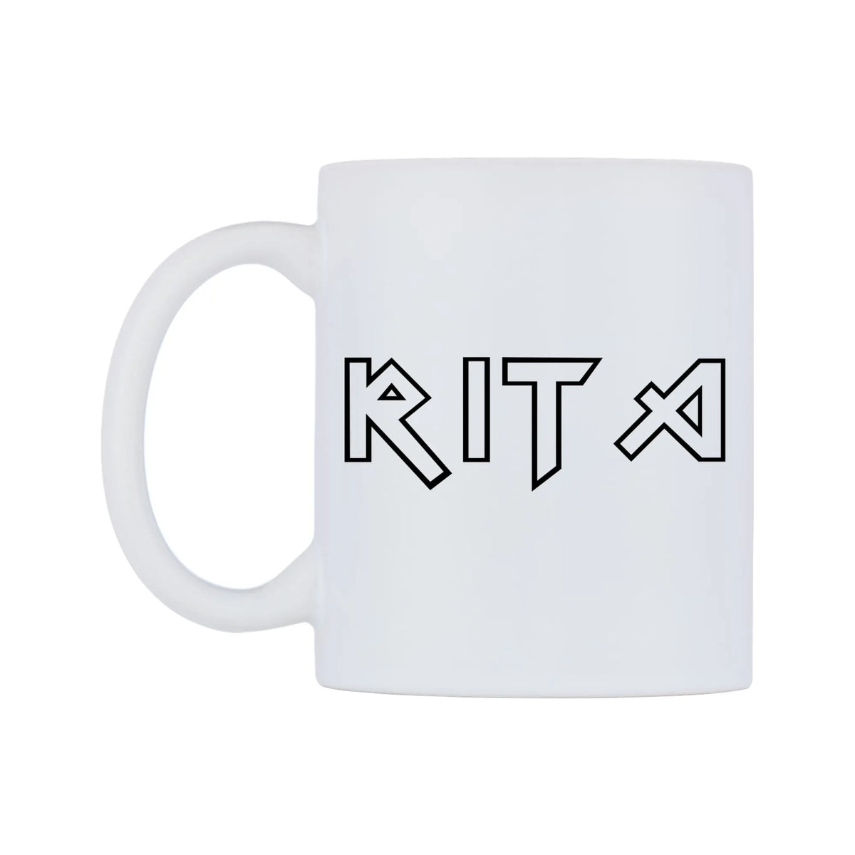 Rita - Iron Maiden Themed Mug — white 11oz gloss mug, right side, on a white background