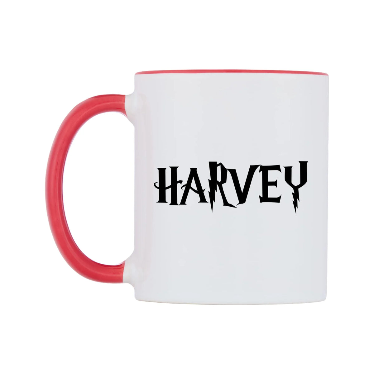 Harvey - Wizard Themed Mug — white 11oz gloss mug with a red inside and handle, right side, on a white background
