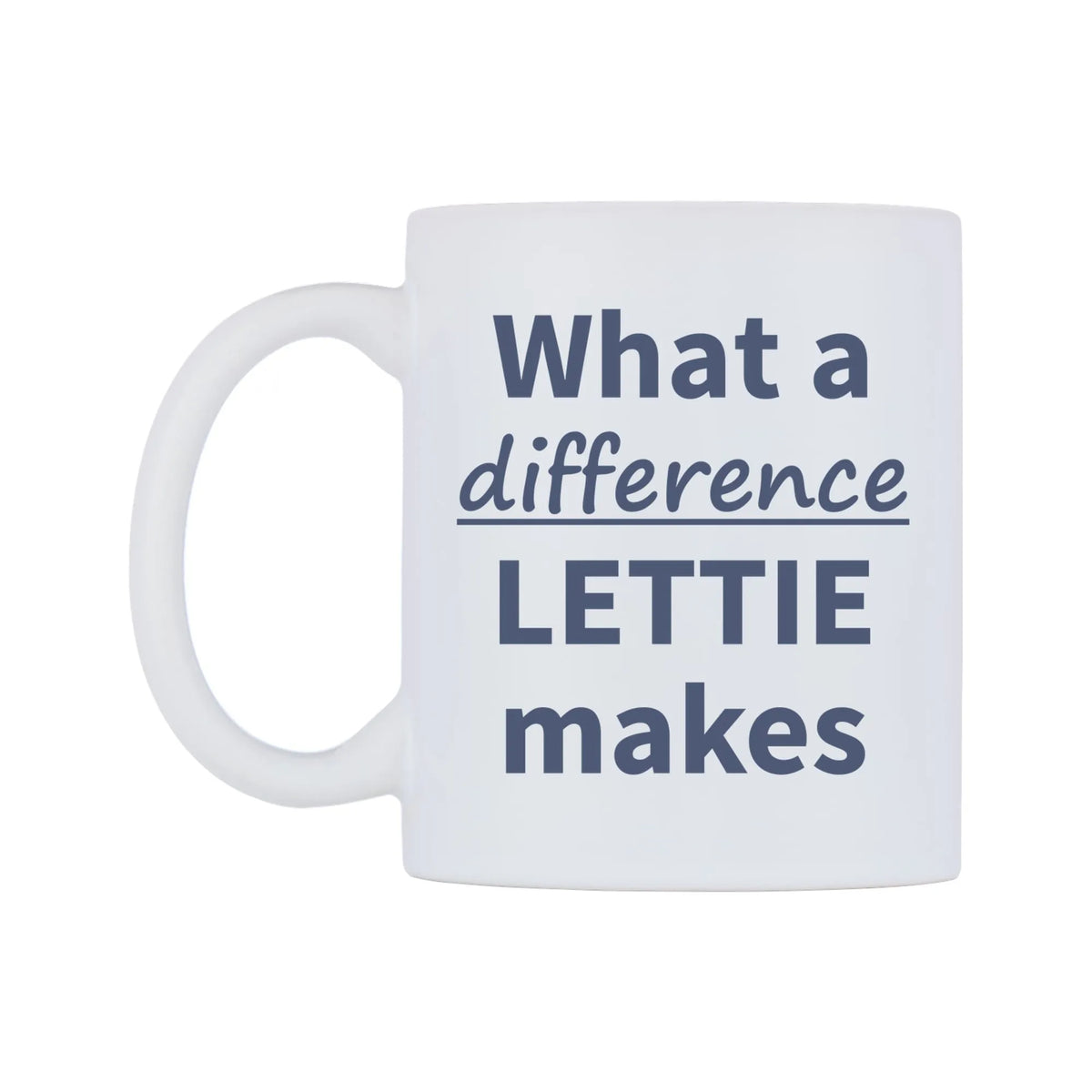 What a difference LETTIE makes Mug — mug, right side, on a white background