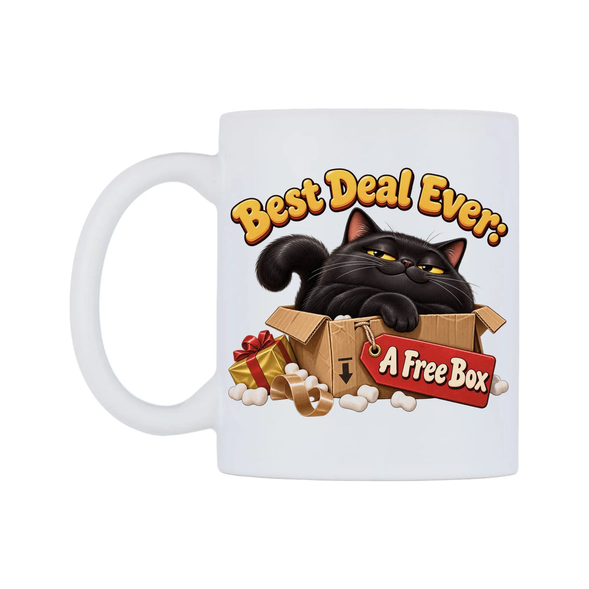 Black Cat Best Deal Ever Mug — mug, right side, on a white background