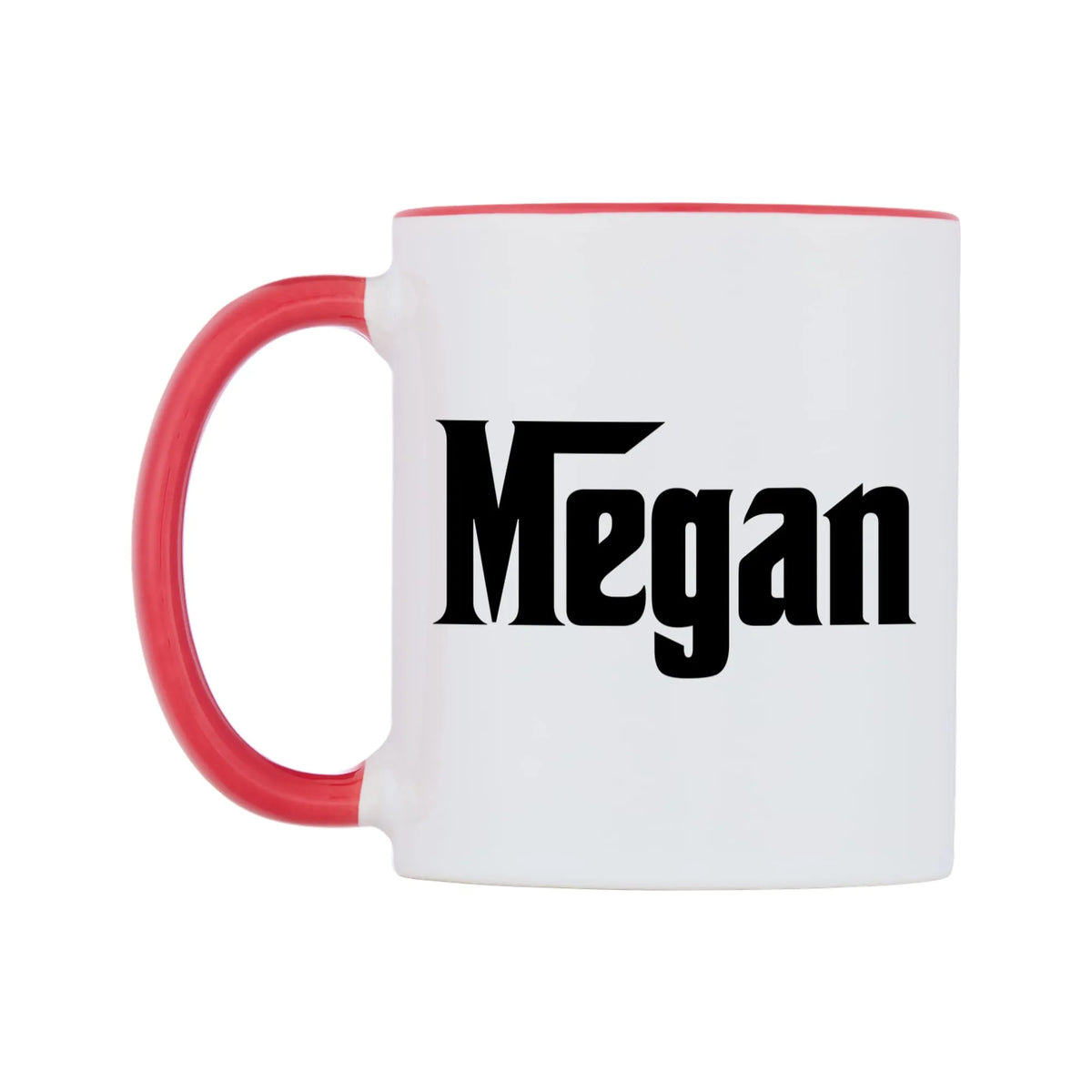 Megan - Godfather Themed Mug — white 11oz gloss mug with a red inside and handle, right side, on a white background