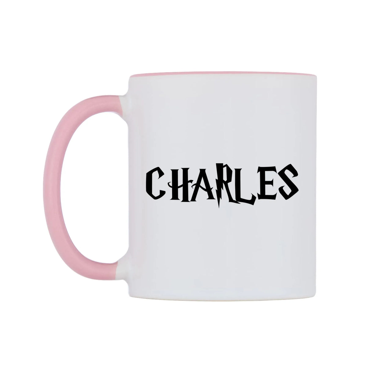 Charles - Wizard Themed Mug — white 11oz gloss mug with a pink inside and handle, right side, on a white background