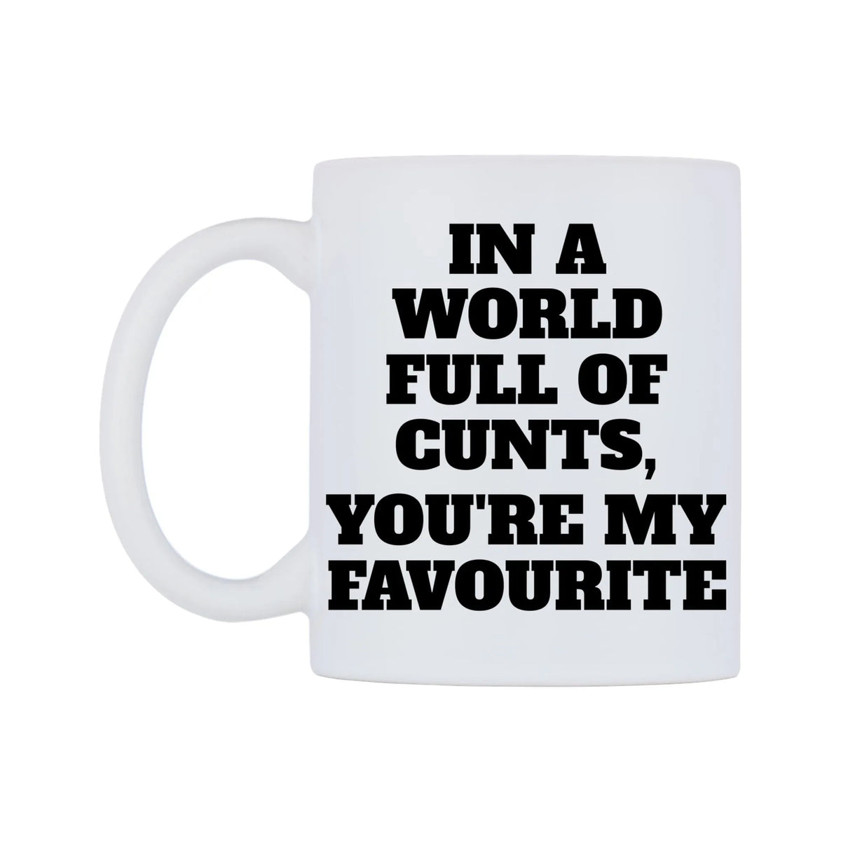 In a world full of c**ts, you're my favourite Mug — white 11oz gloss mug, right side, on a white background