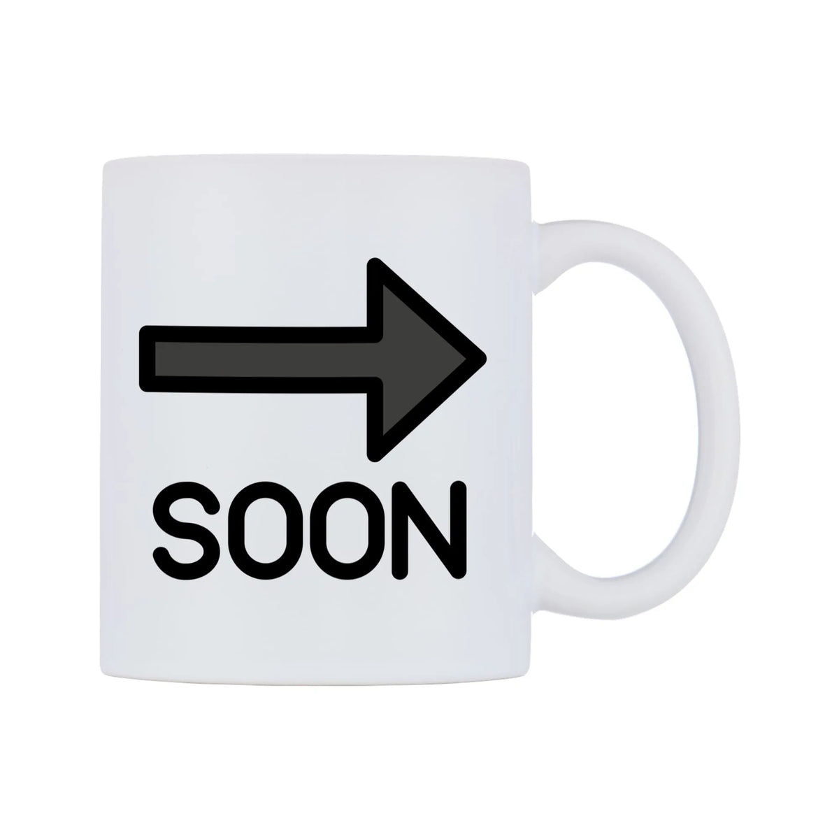 Soon Arrow Emoji Mug — mug, left side, on a white background
