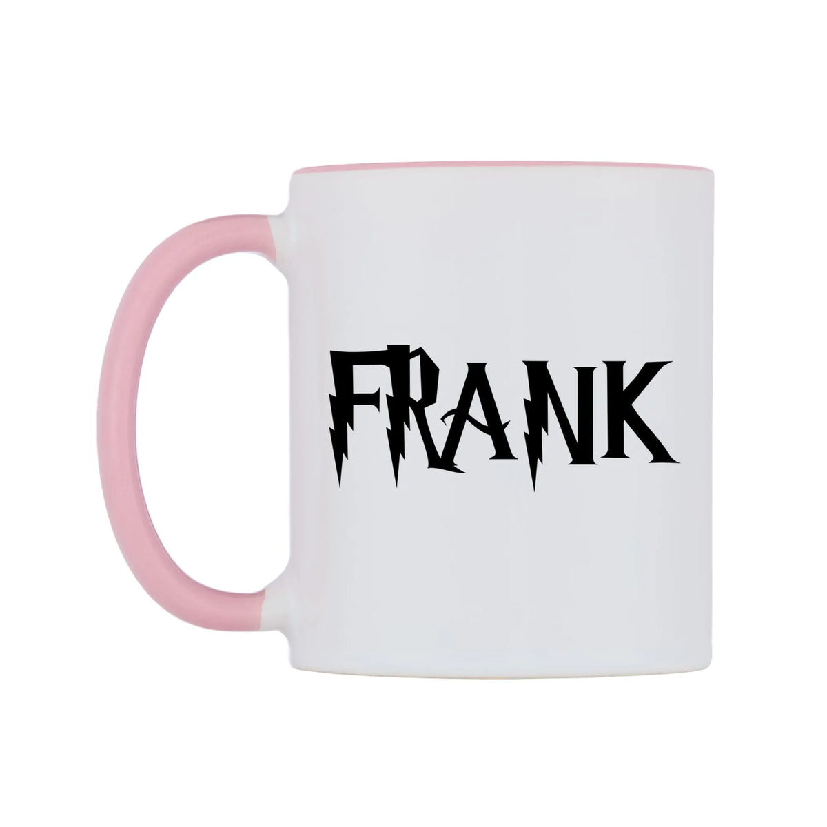 Frank - Wizard Themed Mug — white 11oz gloss mug with a pink inside and handle, right side, on a white background