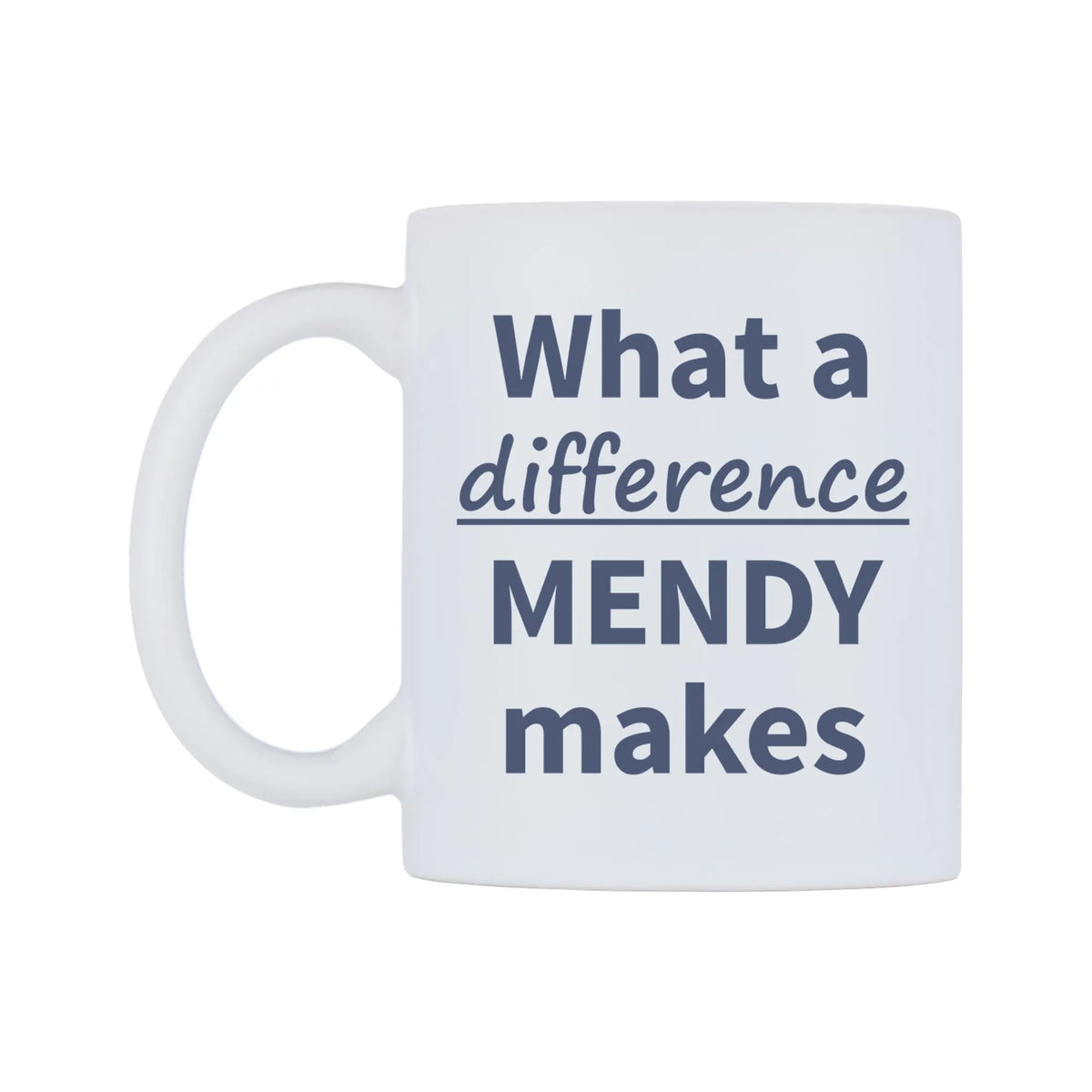 What a difference MENDY makes Mug — mug, right side, on a white background