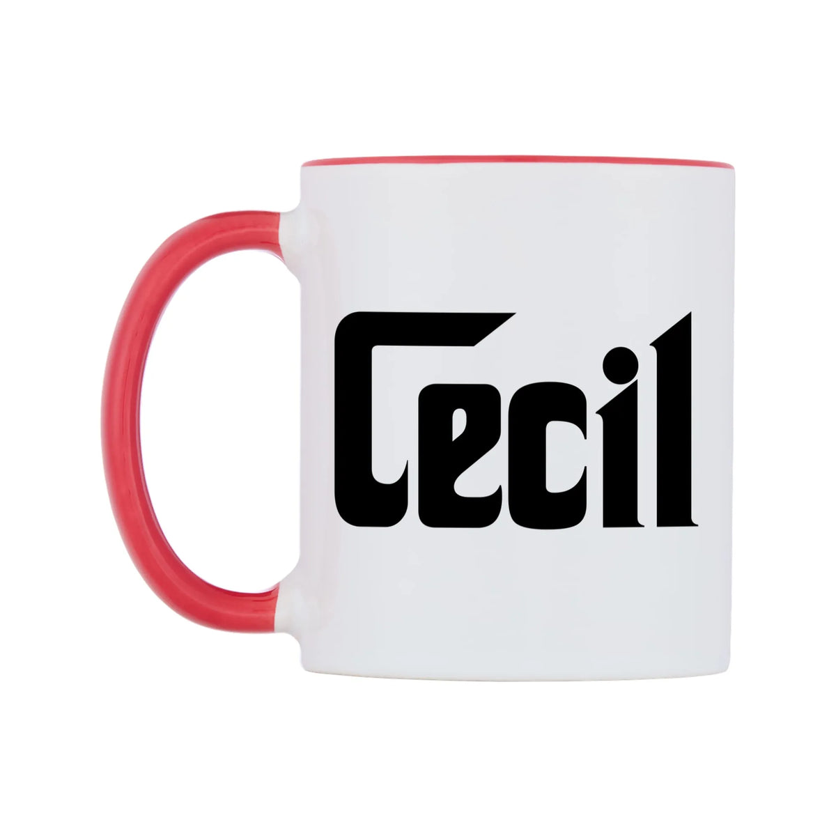 Cecil - Godfather Themed Mug — white 11oz gloss mug with a red inside and handle, right side, on a white background