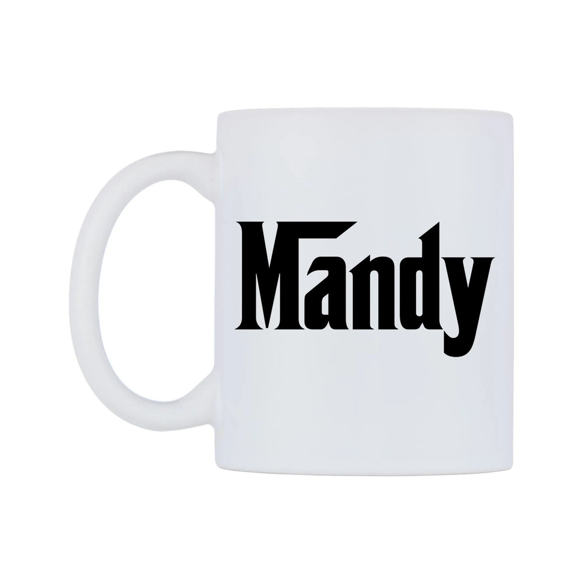 Mandy - Godfather Themed Mug — white 11oz gloss mug, right side, on a white background