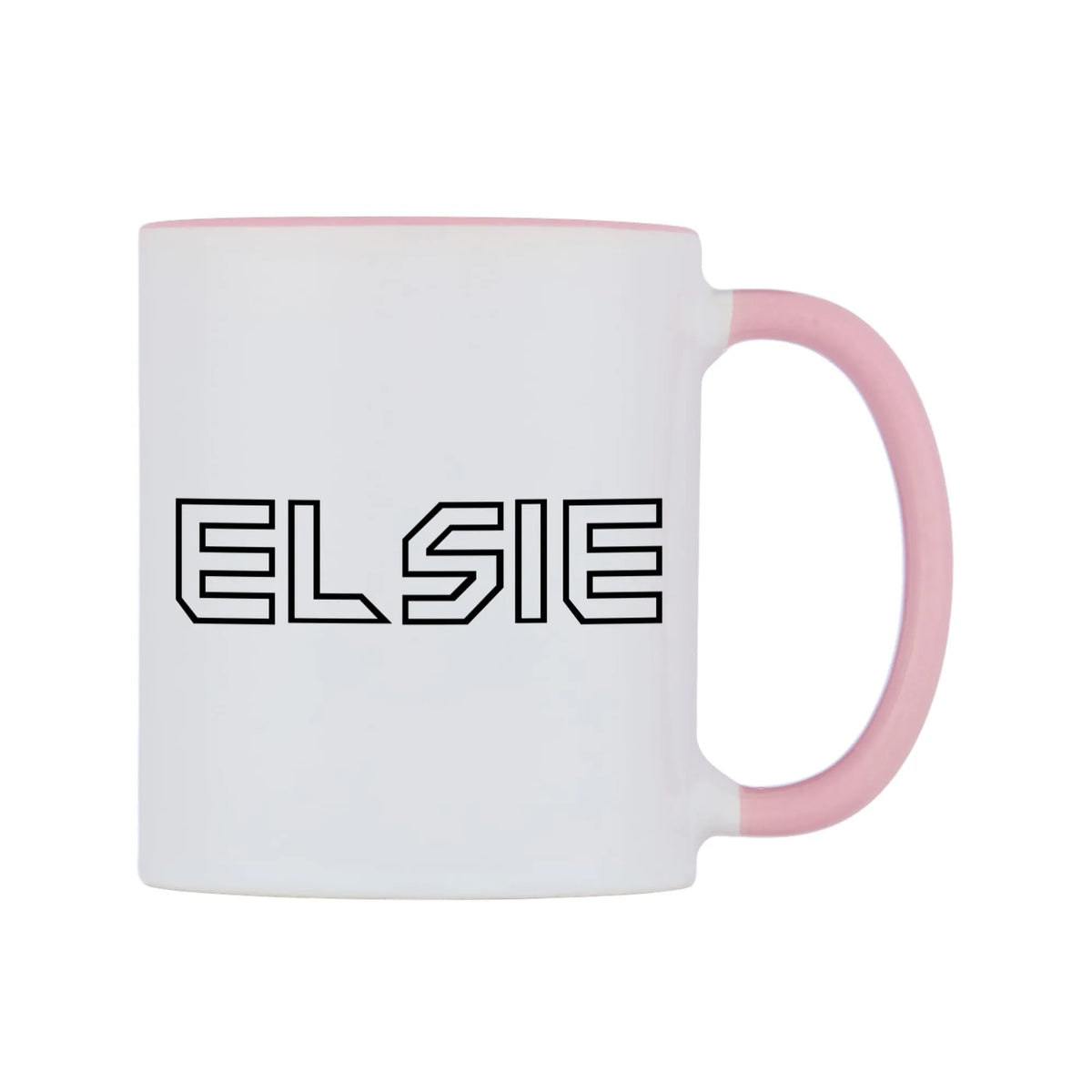 Elsie - Iron Maiden Themed Mug — white 11oz gloss mug with a pink inside and handle, left side, on a white background