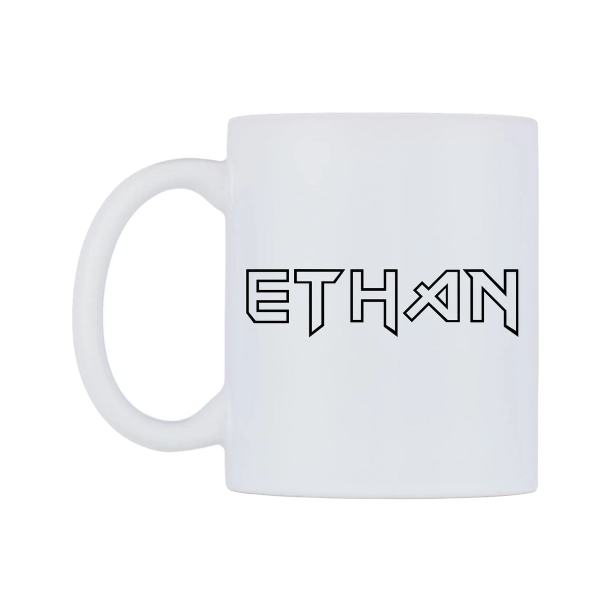 Ethan - Iron Maiden Themed Mug — white 11oz gloss mug, right side, on a white background