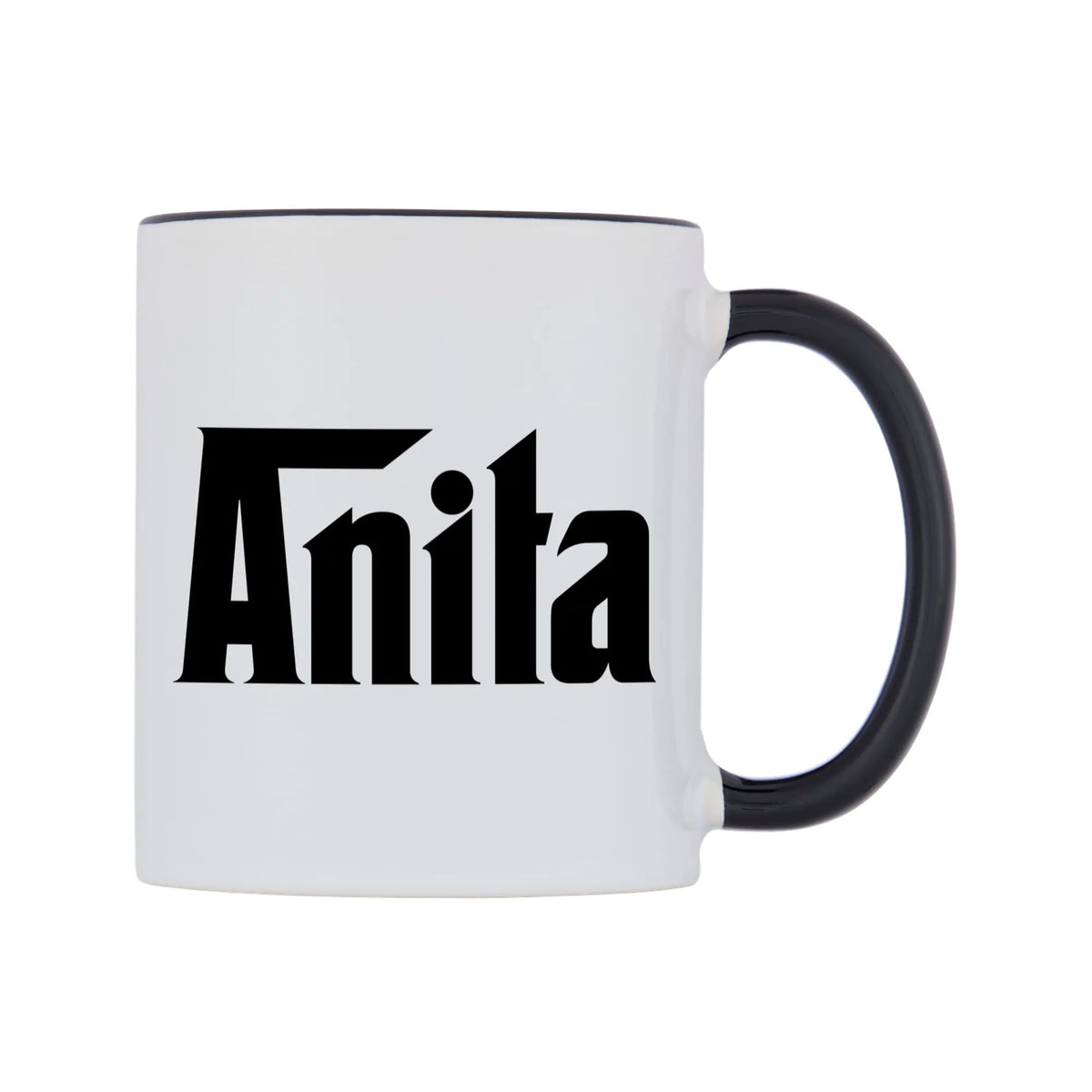 Anita - Godfather Themed Mug — white 11oz gloss mug with a black inside and handle, left side, on a white background