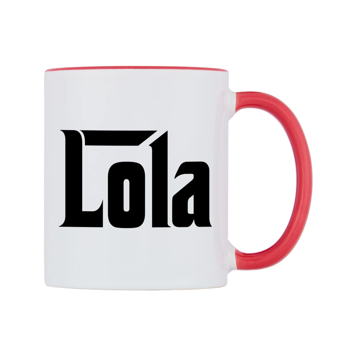 Lola - Godfather Themed Mug — white 11oz gloss mug with a red inside and handle, left side, on a white background