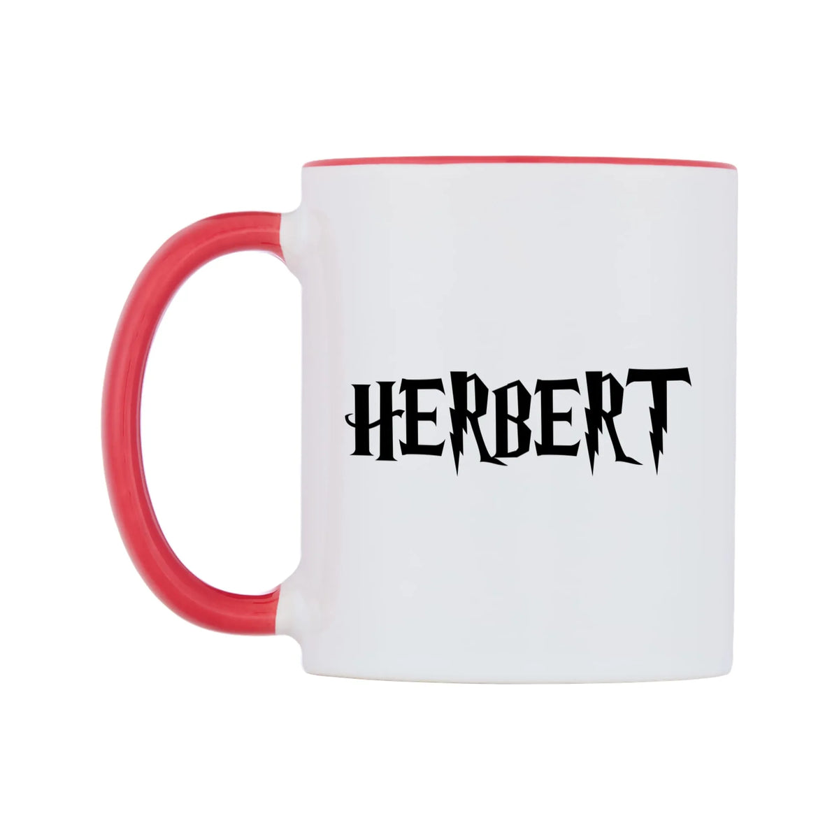 Herbert - Wizard Themed Mug — white 11oz gloss mug with a red inside and handle, right side, on a white background