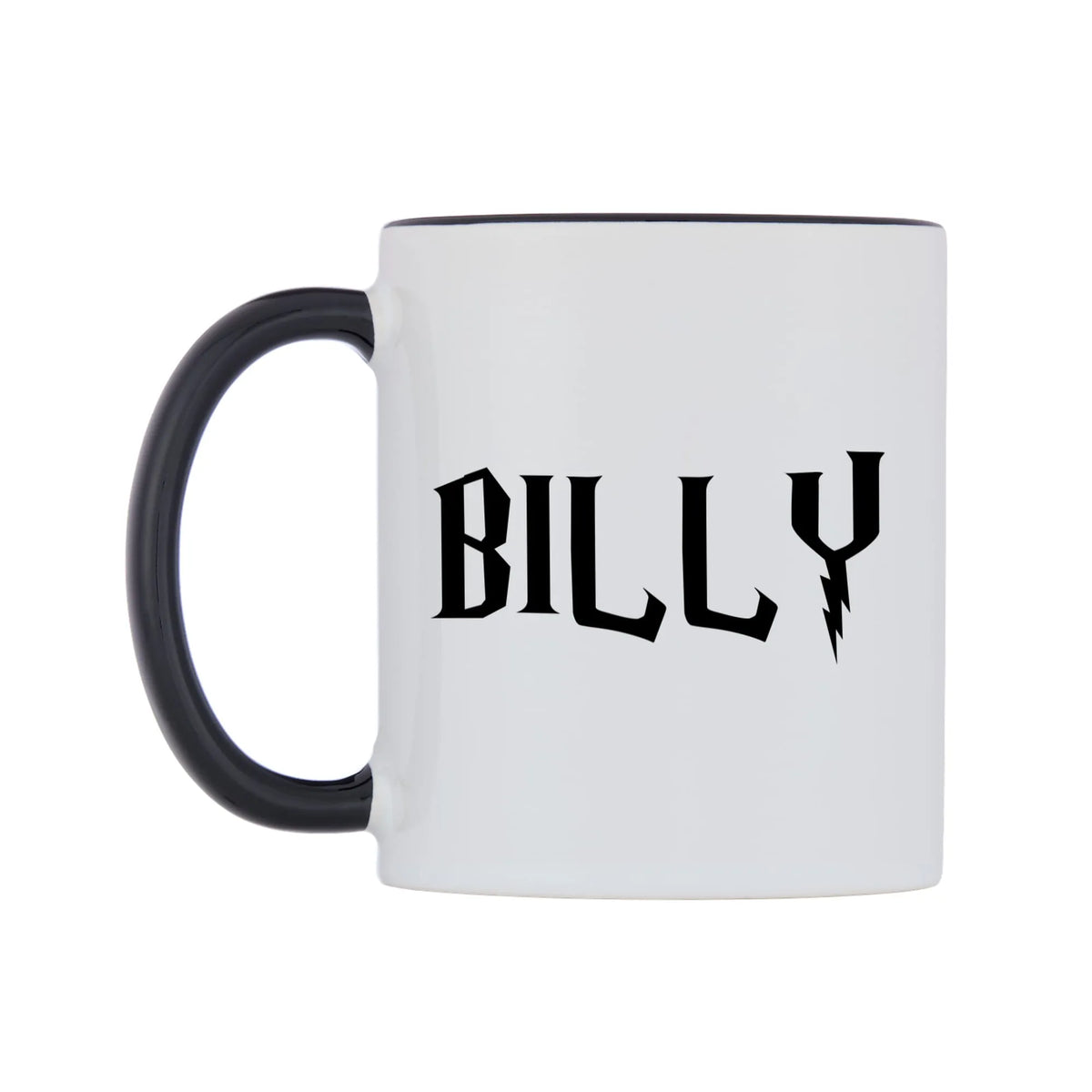 Billy - Wizard Themed Mug — white 11oz gloss mug with a black inside and handle, right side, on a white background