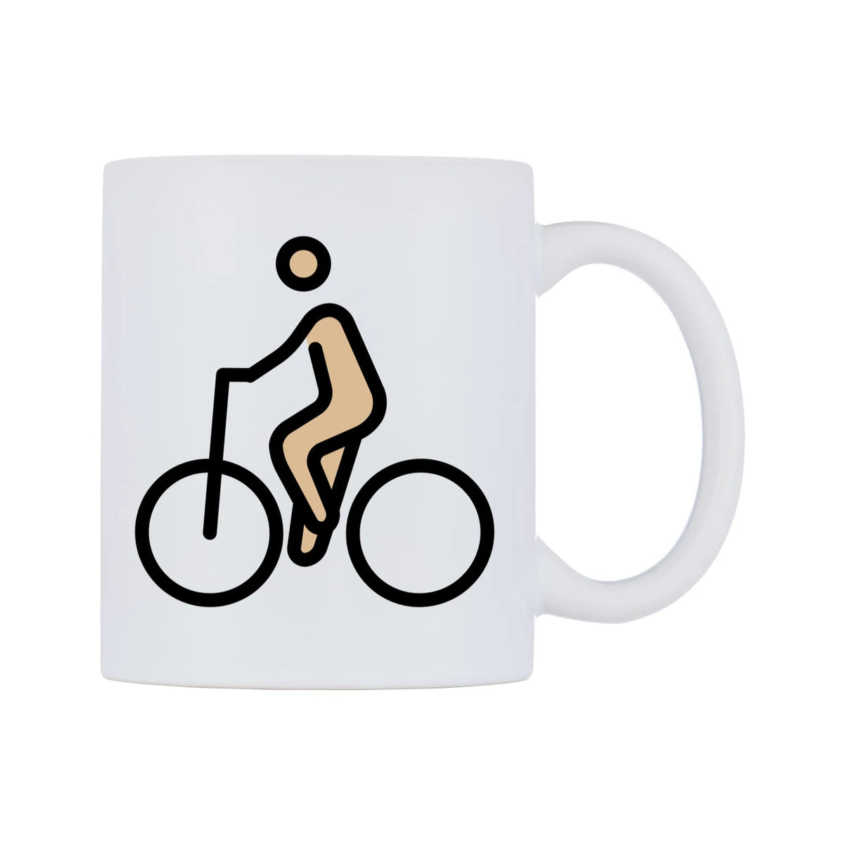 Male Biking: Medium-Light Skin Tone Emoji Mug — mug, left side, on a white background