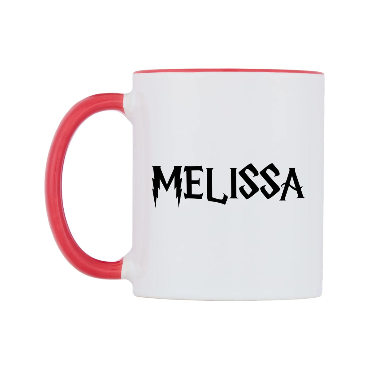 Melissa - Wizard Themed Mug — white 11oz gloss mug with a red inside and handle, right side, on a white background