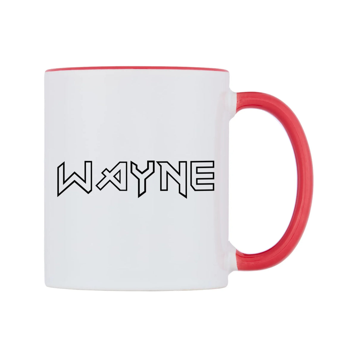 Wayne - Iron Maiden Themed Mug — white 11oz gloss mug with a red inside and handle, left side, on a white background