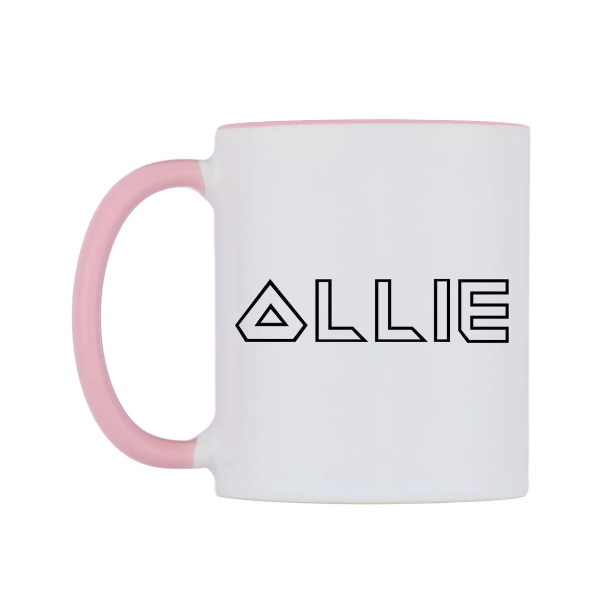 Ollie - Iron Maiden Themed Mug — white 11oz gloss mug with a pink inside and handle, right side, on a white background